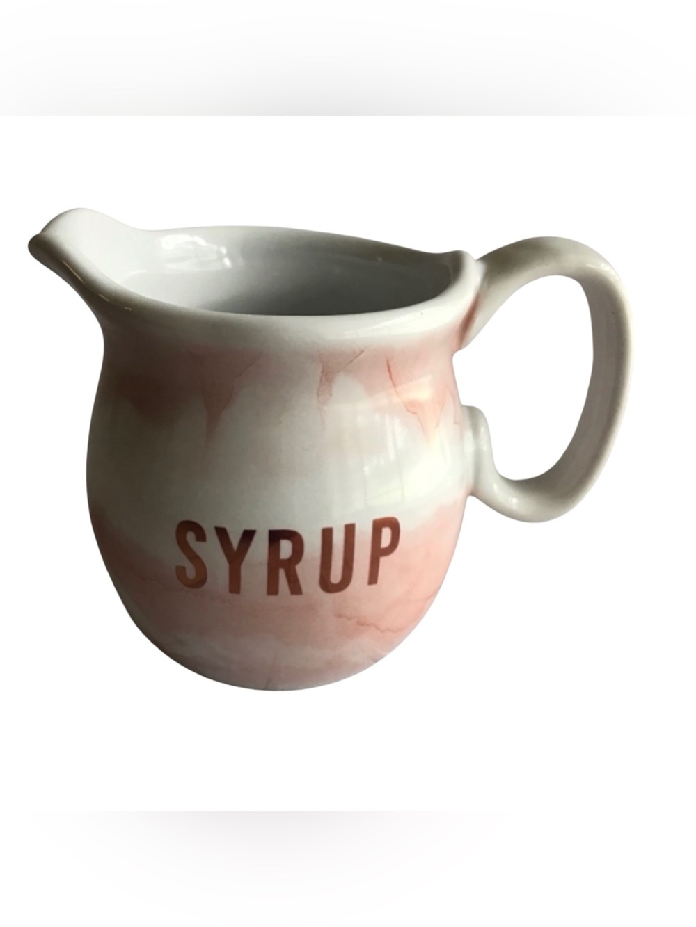 Home Brunch 10oz Stoneware Syrup Pitcher Pink Marble NWT Rustic Farmhouse